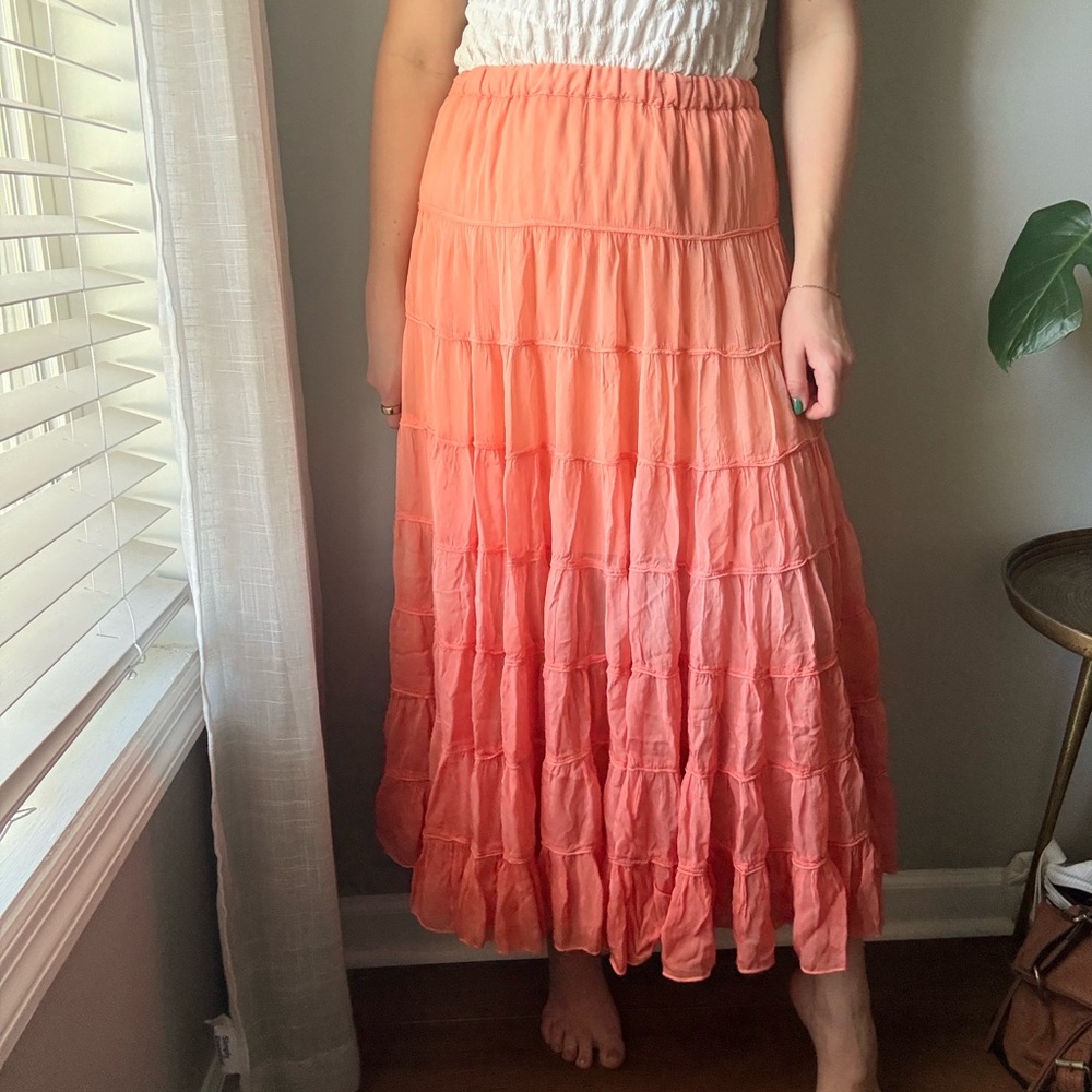 All Saints Eva Ombre Orange Tiered Maxi Skirt – Size 12